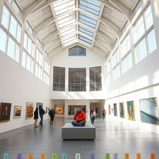 Photo de l'intérieur du Centre Pompidou avec une exposition d'art moderne