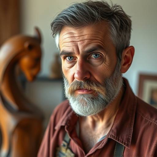 Portrait d'un artiste local, Pierre Laurent, sculpteur sur bois
